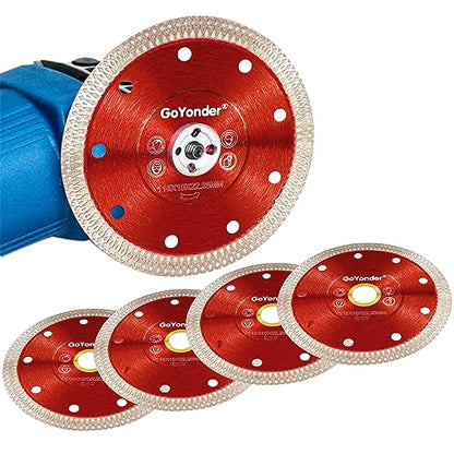 GoYonder 4.5 Inch Super Thin Diamond Saw Blade for Cutting Porcelain Tiles,Granite Marble Ceramics - size: 4.5"-Red-5 PCS