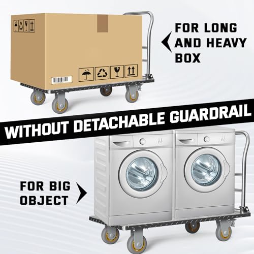 Platform Truck Cart with Detachable Baffle Guardrail,48x24In Flatbed Cart