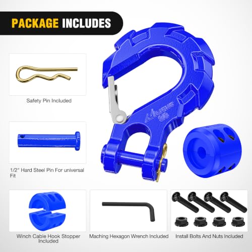 Nilight 3/8-Inch Forged Steel Winch Hook with Cable Hook Stopper - color: Blue