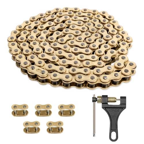 520 Gold Motorcycle Chain 120 Links with Chain Breaker, 520 Standard Roller Chain with 5 Connecting Master Links