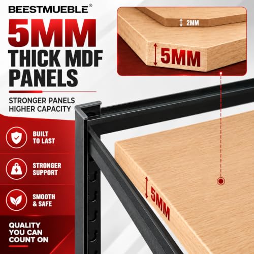 Garage Shelving, 3000 LBS Heavy Duty Metal Storage Shelves with Anti-Fall Rails, 5-Tier Adjustable Wooden Storage Rack for Garage, Warehouse, Basement, 36" W x 16" D x 72" H - size: Wooden 36" W x 16" D x 72" H