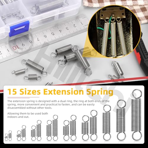 Hilitchi 96Pcs 15 Sizes Extension Spring Assortment Kit Extension Spring Stainless Steel Springs Assorted Size Small Springs Compression Tension Springs for Repairs Maintenance