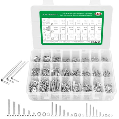 1440PCS Metric Screw Aassortment Kit, 304 Stainless Steel M2 M3 M4 Bolts - size: SS M2 M3 M4 1440pcs 1