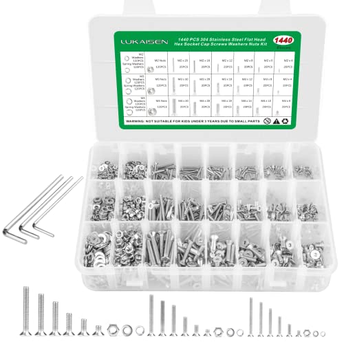 1440PCS Metric Screw Aassortment Kit, 304 Stainless Steel M2 M3 M4 Bolts - size: SS M2 M3 M4 1440pcs 1
