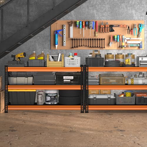 48" W Garage Shelving Heavy Duty, 1500LBS Loads Adjustable Garage Storage Shelves, 3-Tier Metal Shelving Units and Storage Racks, Industrial Utility Shelf,48" Wx18 Dx39 H, Orange - color: Orange, size: 48" W×18" D-3tier