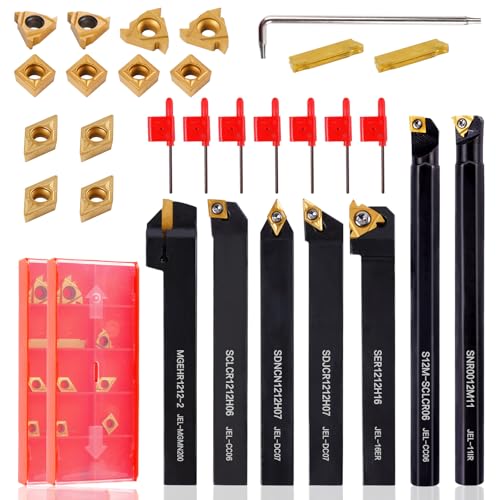 Indexable Lathe Turning Tool 21Pcs Kit 1/2" (12mm) Shank for Metal - size: 7pcs 1/2'' 12mm Shanks+14pcs Inserts