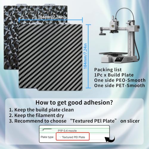 PEO PET Build Plate for Bambu Lab A1 mini 3D Printer,184x184mm Spring Steel Plate,Double Sided Flexible Sheet Removable Platform (Diamond PEO+Carbon Fiber PET) - color: Smooth PEO+Smooth PET