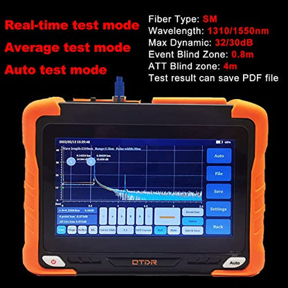 7 inches Touch Screen SM Optic Fiber OTDR Optical Time Domain Reflectometer 1310/1550nm 32/30dBm Tester Built-in VFL OPM OLS Event Map OLT (Optical Loss Test) Functions