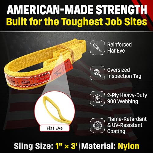 DD Sling 1 Inch x 3 Foot Nylon Lifting Strap – USA Made Rigging Sling - size: 1"x3'
