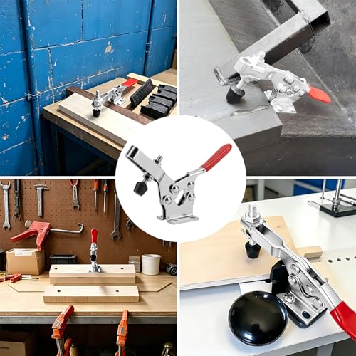 4Pcs Toggle Clamp, 496Lbs Holding Capacity Hold Down Clamp,225D Quick Release Horizontal Clamps Stainless Steel w/Rubber Pressure Tip for Woodworking Jigs and Fixtures, Welding, Drill Press - style: 225D