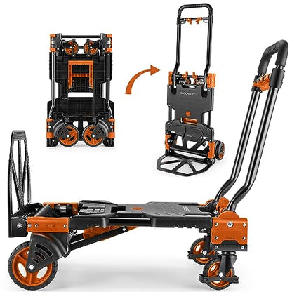 Folding Hand Truck Dolly, 330lb Convertible 4 to 2 Wheel Moving Cart,Orange - size: 330LB Orange