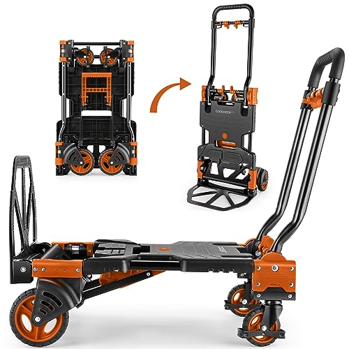 Folding Hand Truck Dolly, 330lb Convertible 4 to 2 Wheel Moving Cart,Orange - size: 330LB Orange