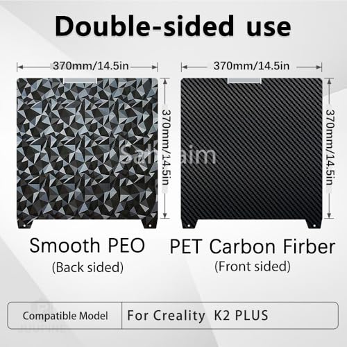 370x370mm K2 Plus Build Plate, Double-Sided PEO PET Build Plate Printing Bed Platform for Creality K2 Plus 3D Printer,Flexible Spring Steel Sheet Without Magnetic Base for Creatily K2 Plus - size: 370x370mm for K2 Plus