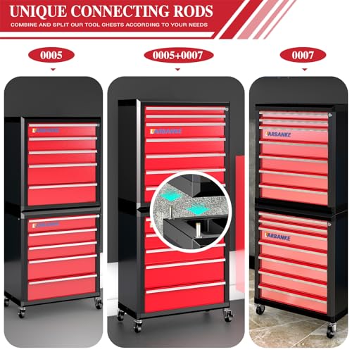 LARBANKE 12-Drawer Rolling Tool Chest with Wheels,Lockable Tool Cabinet - color: Red, size: 12 drawer tool chest