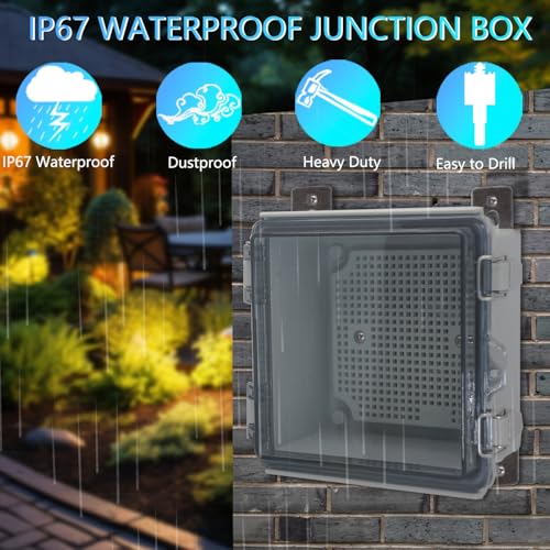 IP67 Waterproof Junction Box, ABS Plastic Electrical Enclosure with Stainless Steel Latch, Hinged Cover Electric Box with Mounting Plate, Wall Brackets & Cable Glands 200x100x70mm - color: Clear, size: 7.9"x3.9"x2.8"