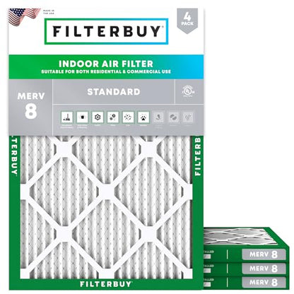 Filterbuy 10x16x1 Air Filter MERV 8 Dust & Allergy Defense (4-Pack) - size: 10x16x1