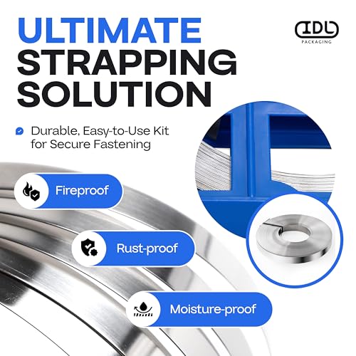 IDL Packaging 3/4" Stainless Steel 304 Banding Kit – Heavy-Duty Banding Tool + 3/4" x 0.02" x 100' Stainless Steel 304 Banding Coil + 100 Stainless Steel Wing Seals - size: 3/4" x 0.02" x 100', style: SS 304 + Seals