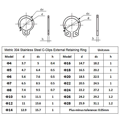 330Pcs 15-Size Metric 304 Stainless Steel External Circlip Snap Retaining Clip Ring Assortment Kit - 4mm to 28mm