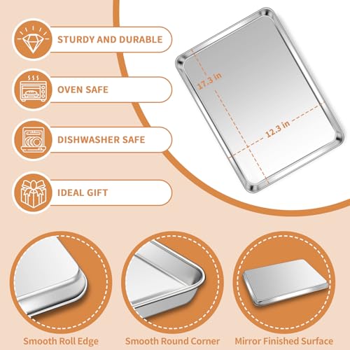 Stainless Steel Baking Sheet Pan Set of 2, Cookie Sheets 17.3x12.3x1 Inch - size: 17.3 inch