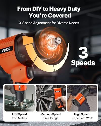 VEVOR Air Impact Wrench, 1/2" Drive Pneumatic Impact Wrench Up to 1100 ft-lbs Reverse Torque, 7500RPM 4-Speed Adjustable & Lightweight Pneumatic Gun for Auto Repairs and Maintenance - size: 7.9 × 5.9 × 2.8 in, style: 1/2" 1100 ft-lbs