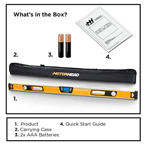 MOTORHEAD 48-Inch 0°-360° SMART DIGITAL Level, LCD Screen, Audible Alerts, Water, Dust & Shock Resistant, Magnetic Bottom, Includes Bag, High-Visibility, Solid-Milled Aluminum, USA-Based Support - size: 48"