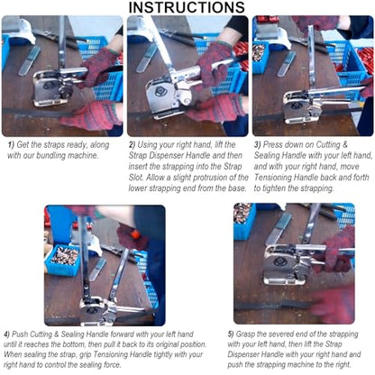 Steel Strapping Tool for 1/2’’ to 3/4" Width Steel, 3-in-1 (Tensioner, Crimper, Cutter) Heavy Duty Metal Straps Packaging Machine, Manual High Tensile Strapping Tensioner Banding Tool - size: Strapping Tool (1/2'', 5/8'' , 3/4'')