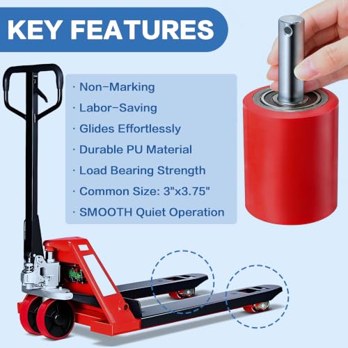 1 Pair Pallet Jack Wheels Replacement Kit, 3"x3.75" PU Load Rollers,Red - color: Red-1 Pair