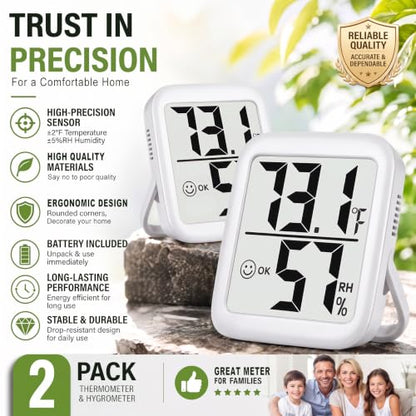 Antonki 2 Pack Room Thermometer Indoor Hygrometer - color: Classic White ( 2 Pcs )