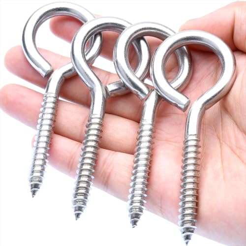 4 pcs 1/3" x 4" Screw Eye Hooks, 304 Stainless Steel Heavy Duty Bolts, M8 - size: M8-4'', 4Pcs