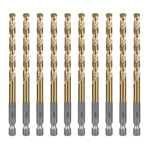 SALI Cobalt Drill Bit Set,10 Pack 1/4 Inch High Speed Steel Hex Shank Jobber Drill Bits, for Hardwood, Aluminum,Metal,Copper,Alloyed Steel - size: 1/4 in