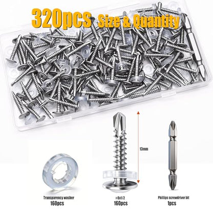 weideer 320pcs #8×1/2" Self Tapping Screws for Metal, 410 Stainless Steel Metal Screw, Truss Head Sheet Metal Screws with Washer, Screwdriver Bit K-158-W-13mm - size: SV 320PCS ＃8×1/2"