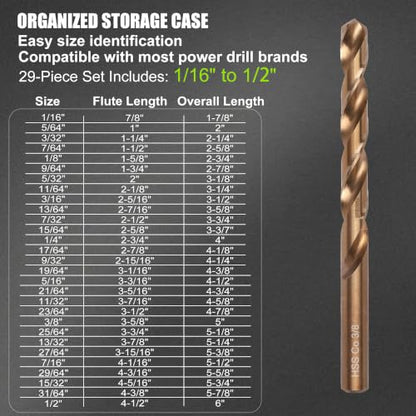 M35 Cobalt Drill Bit Set, 29PCS Metal Drill Bits for Steel