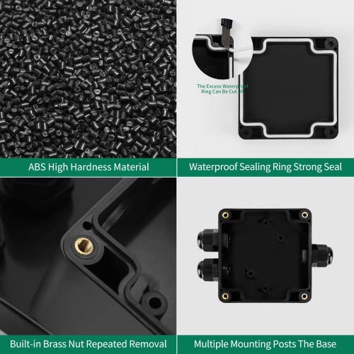 ABS IP67 Waterproof Dustproof Electrical Junction Box, with 15A 600V Barrier Terminal Cable Connector, 1 in/2 Out Power Junction Box（3.26 * 3.18 * 2.2in） - size: 1T2 3.26" x 3.18" x 2.2"