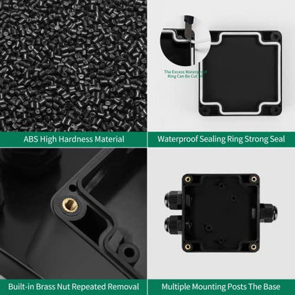 ABS IP67 Waterproof Dustproof Electrical Junction Box, with 15A 600V Barrier Terminal Cable Connector, 1 in/2 Out Power Junction Box（3.26 * 3.18 * 2.2in） - size: 1T2 3.26" x 3.18" x 2.2"