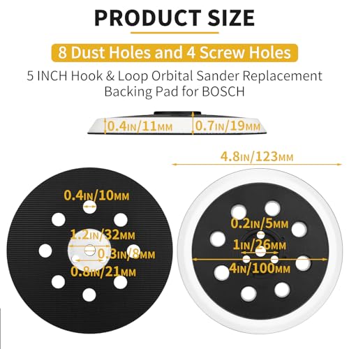 2PCS 5" Hook & Loop RS032 Hard Backing Sander Pad Compatible with Bosch Orbital 3107DVS 3725DEVS 1295DVS 1295DH Random Sander Replacement Parts