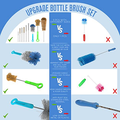 Bottle Brushes Water Bottle Cleaner Brush Set, Hydroflask Cleaning Kit 9 Pk