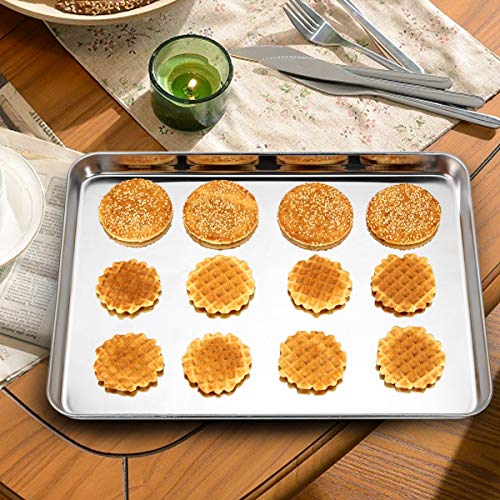 Wildone Baking Sheet Set of 3, Stainless Steel Cookie Sheet Cooking Sheet Pan for Baking & Roasting, 9/12/16 Inch, Non Toxic & Heavy Duty & Easy Clean - size: 9/12/16 inch