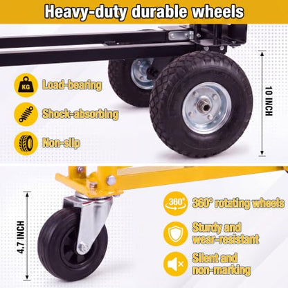 1000 LBS Heavy Duty Steel Convertible Hand Truck Dolly Cart, 3-in-1 Folding Hand Truck, Portable Hand Cart with Big Wheels, Multi-Position Utility Moving Dolly for Furniture, Yellow - color: Yellow-2