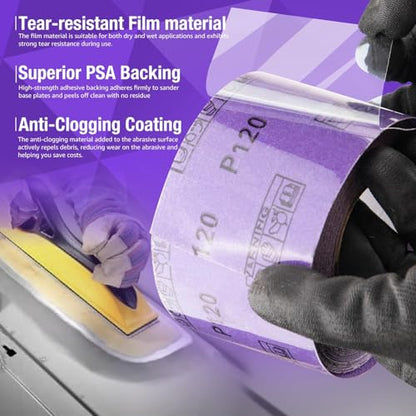 180 Grit PSA Purple Ceramic Sandpaper Roll 2-3/4x20 Yards Film Sanding Roll - style: 180 Grit