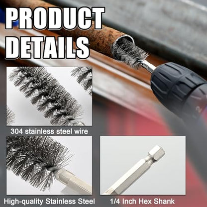 MAXMAN Bore Brush Set, 8PCS Wire Brush for Drill, 1/4" Hex Multi-Diameter