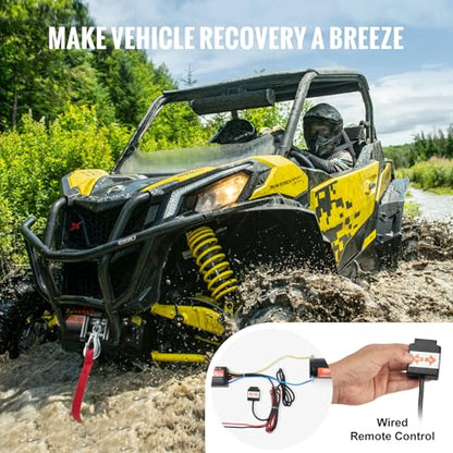 VEVOR ATV Winch, 3000 lb Electric Winch, 12V Small ATV UTV Winch with 3/16 in x 39 ft Steel Cable Roller Fairlead Wired Remote Control, IP55 Waterproof for Towing UTV ATV Car Vehicle Off-Road - size: 3000 LBS