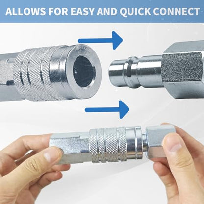 1/2" High Flow Air Hose Fittings, 5Pcs Air Compressor Accessories Including 2Pcs Industrial Air Coupler with 1/2” FNPT, 3Pcs Air Plugs with 1/2” NPT, Quick Connect Fittings Couplers