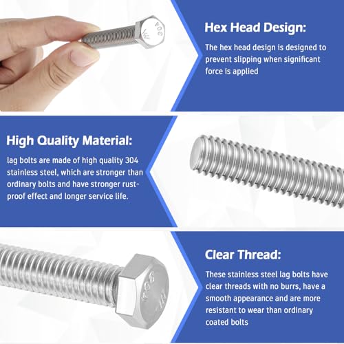 Zonon 50 Pcs 3/8-16 x 2-1/2" Hex Head Screw Bolt, Silver - color: Silver, size: 3/8-16 X 2-1/2"
