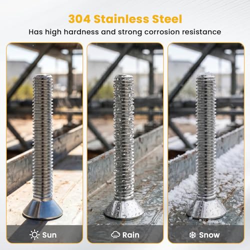 1/4-20 x 3/4" Flat Head Socket Cap Screws Countersunk Bolts, Allen Socket Drive, 304 Stainless Steel 18-8, Bright Finish, Pack of 50 - color: Silver, size: 1/4-20 x 3/4"