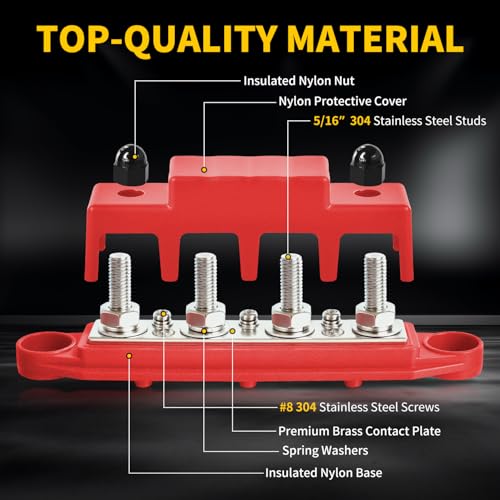 Bus Bar 250A 12V Power Distribution Block 4 x 5/16"(M8) Studs for Automotive Marine Car Audio, 12 Volt Battery Busbar Terminal Block with Waterproof Cover (Pack of 2, Positive & Negative) - size: 5/16"(M8) Studs