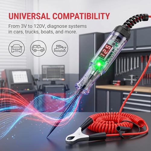 Automotive Circuit Tester with 3-120V LED Voltmeter, Car Test Light Dual Polarity Indicator & Long Probe, Fuse Checker RV Marine Tool - size: 3-120V