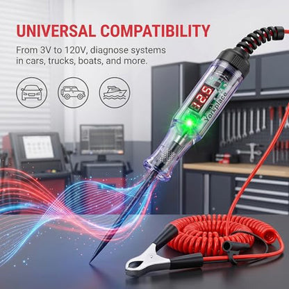 Automotive Circuit Tester with 3-120V LED Voltmeter, Car Test Light Dual Polarity Indicator & Long Probe, Fuse Checker RV Marine Tool - size: 3-120V