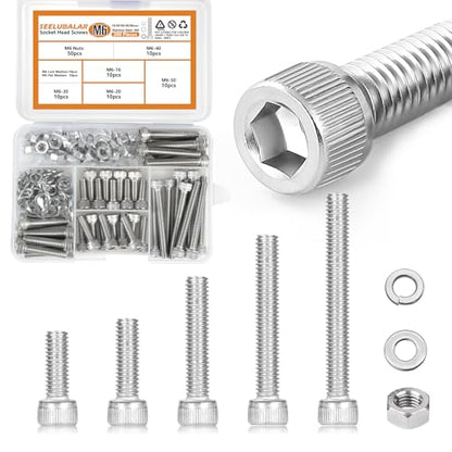 200 Pcs M6 Hex Socket Head Cap Screws Kit, M6-16/20/30/40/50mm Bolts - size: M6 - 16/20/30/40/50mm