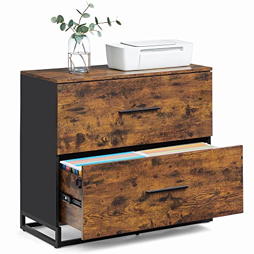 VASAGLE Lateral File Cabinet, Home Office, 2 -Drawer Filing Cabinet - color: Rustic Brown + Ink Black, size: 2 Drawers