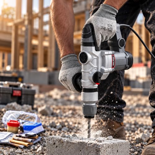XtremepowerUS 1200W Electric Rotary Hammer SDS Plus Drill Swivel Adjustable Handle Drilling With Flat Chisels, Point Chisels and 3 Drill Bits Carrying Case - size: 1200W